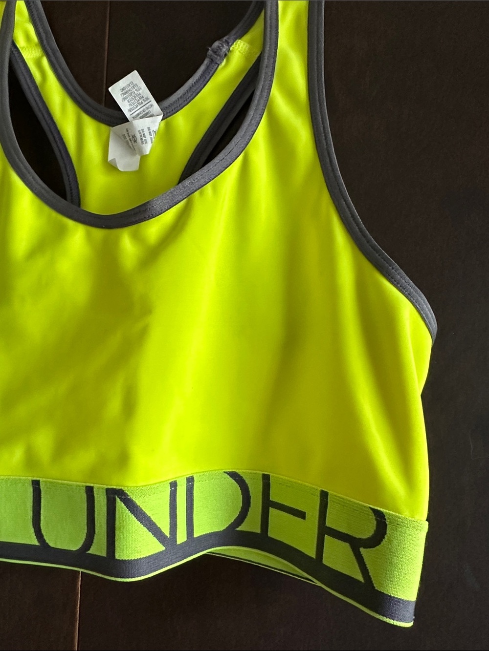 Under Armour Neon Yellow and Gray Racerback Sports Bra - Picture 3 of 5